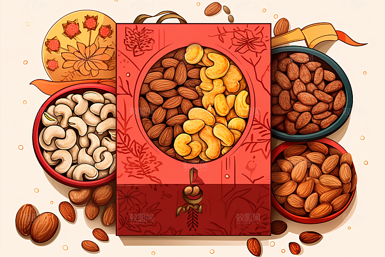 坚果礼盒美味新年插画