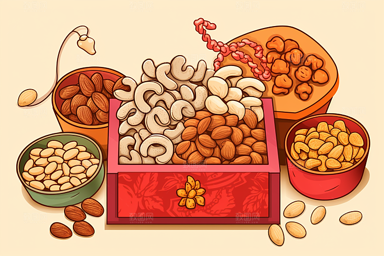 坚果礼盒高清过年插画