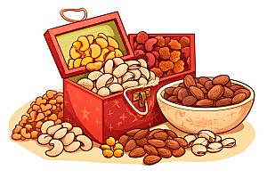 坚果礼盒零食美食插画