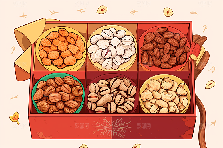 坚果礼盒零食干果插画