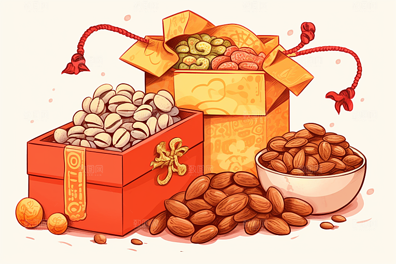 坚果礼盒新年过年插画