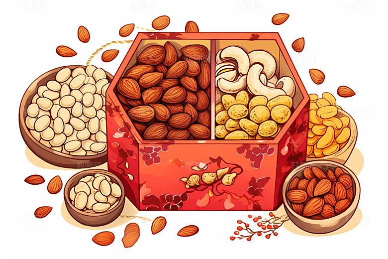 坚果礼盒干货美味插画