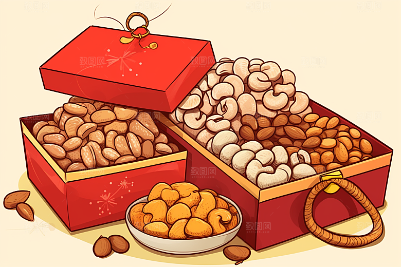 坚果礼盒春节美味插画
