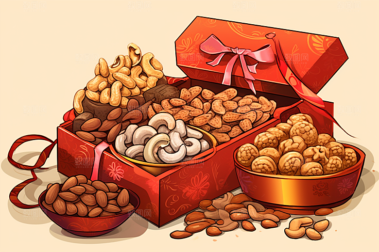 坚果礼盒美味年货礼盒插画
