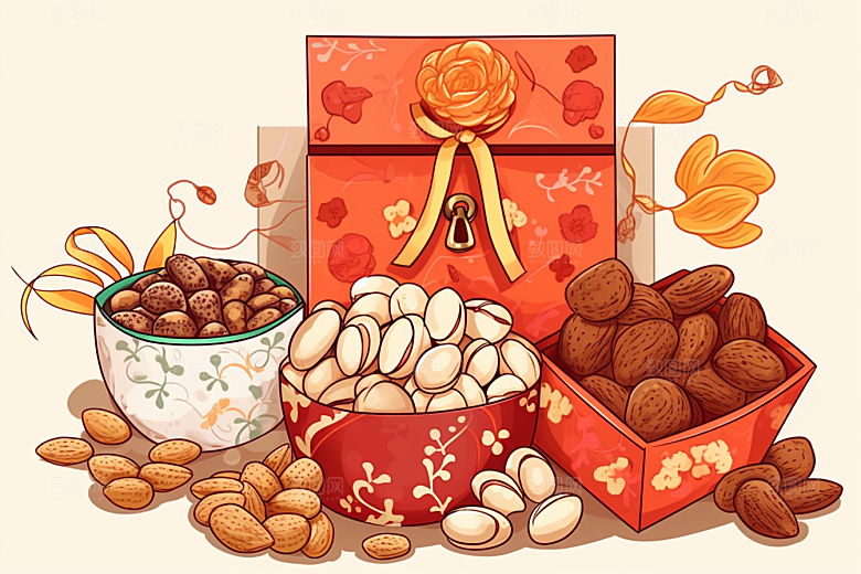 坚果礼盒过年零食插画