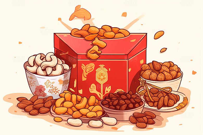 坚果礼盒高清干货插画