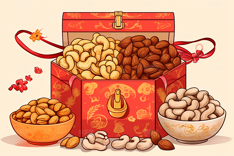 坚果礼盒干果干货插画