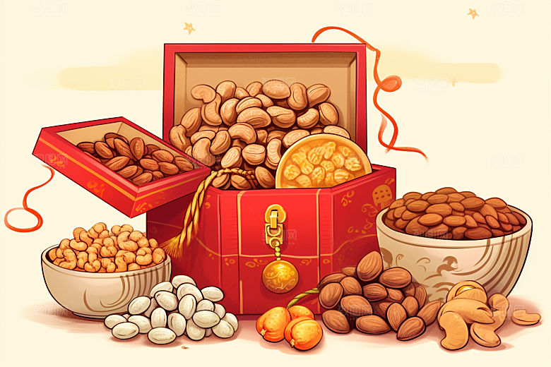 坚果礼盒春节高清插画