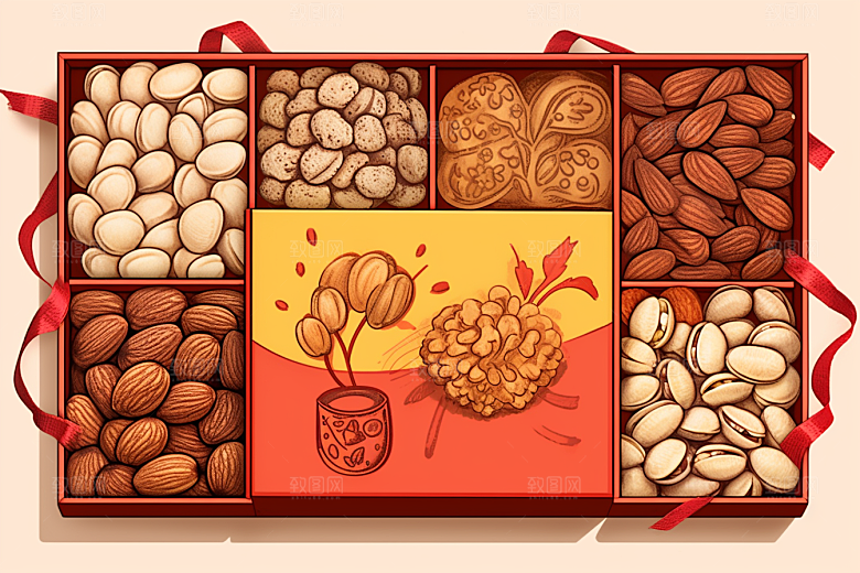 坚果礼盒美食干果插画