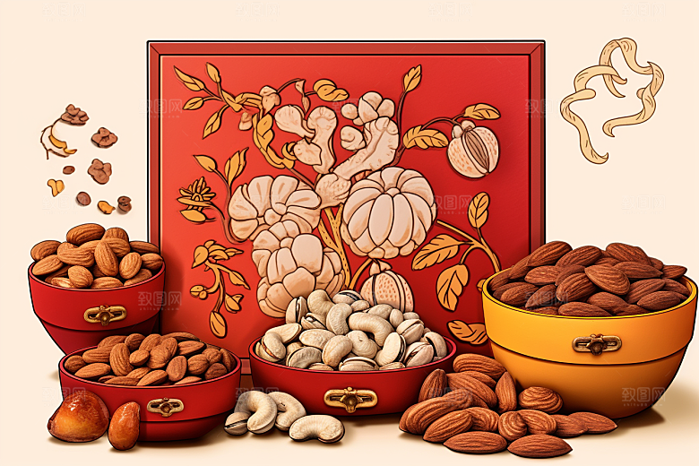 坚果礼盒过年干果插画