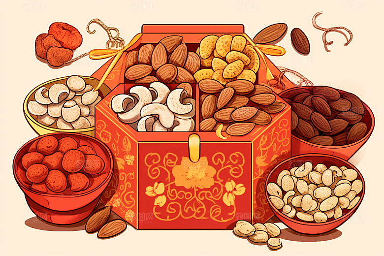 坚果礼盒春节炒货插画