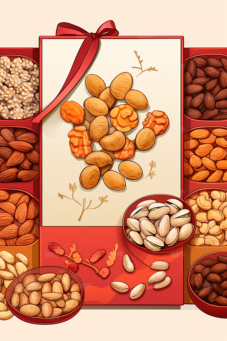 坚果礼盒春节零食插画