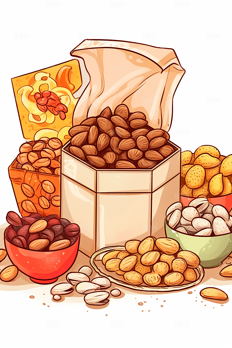 坚果礼盒春节美味插画