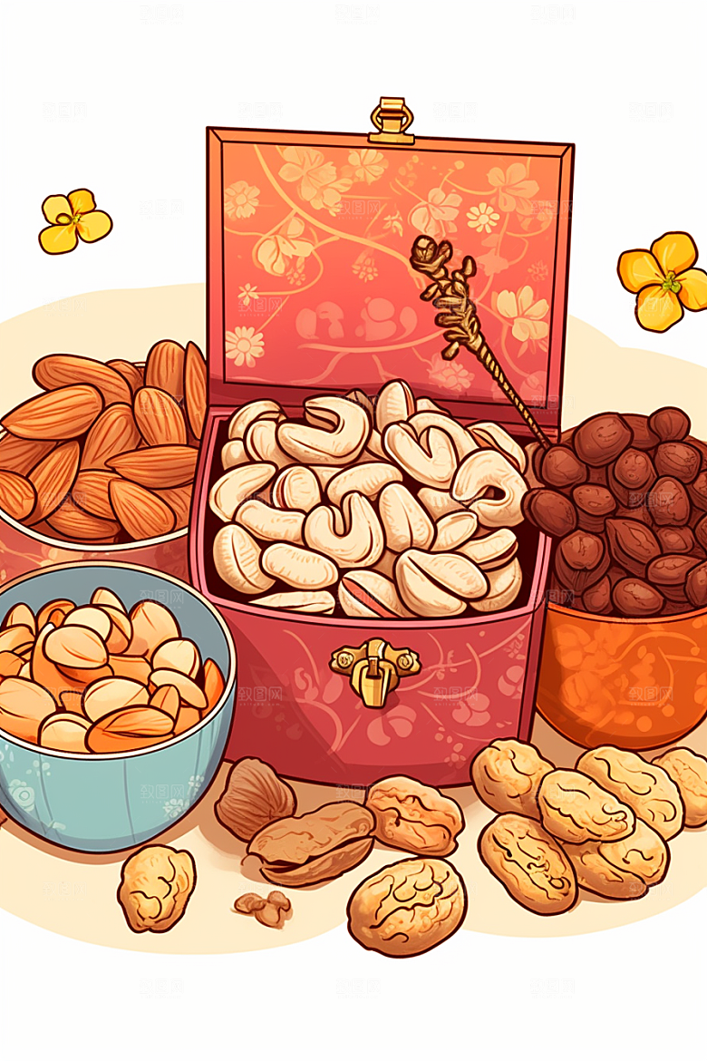 坚果礼盒手绘高清插画