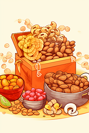 坚果礼盒美味零食插画