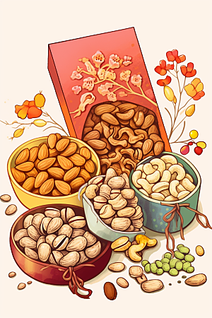 坚果礼盒手绘零食插画