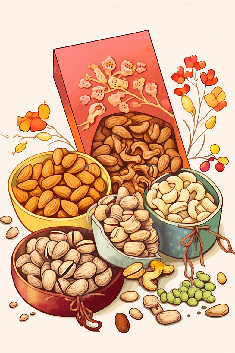 坚果礼盒手绘零食插画