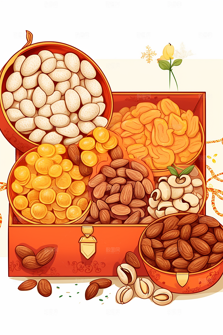 坚果礼盒炒货干货插画