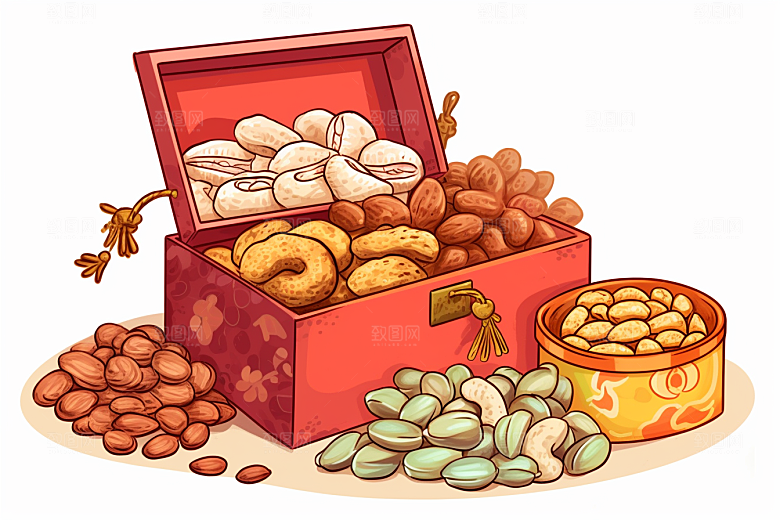 坚果礼盒高清干货插画