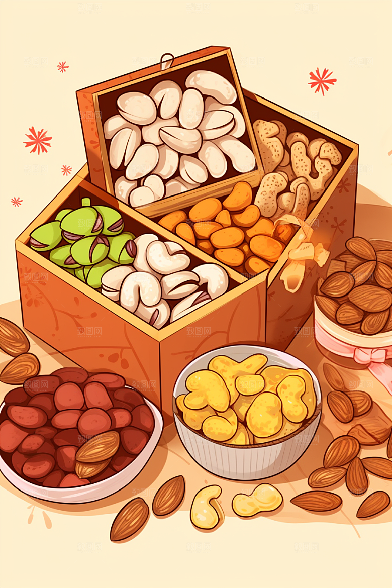坚果礼盒零食年货礼盒插画