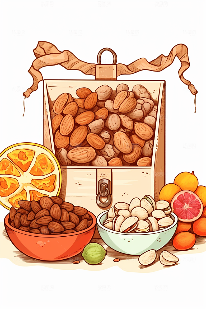 坚果礼盒干果零食插画
