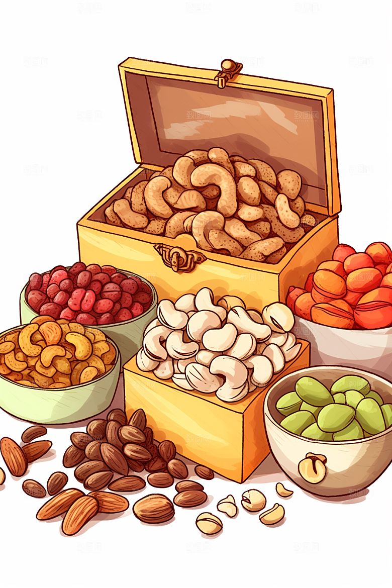 坚果礼盒美味干货插画