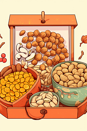 坚果礼盒零食美味插画