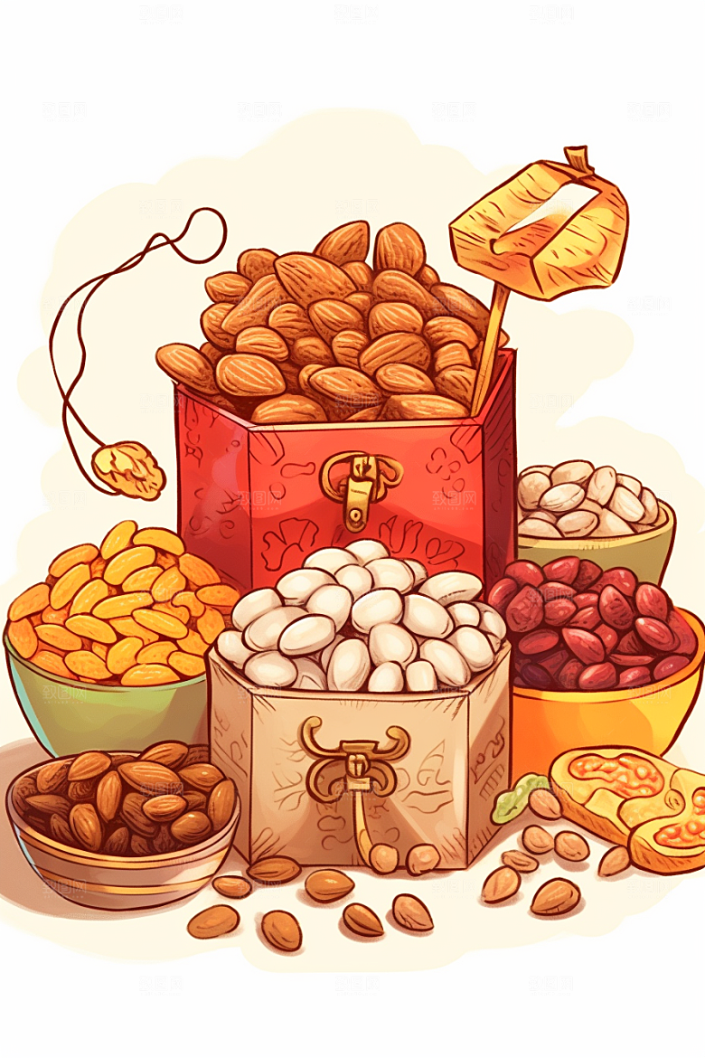 坚果礼盒炒货干果插画