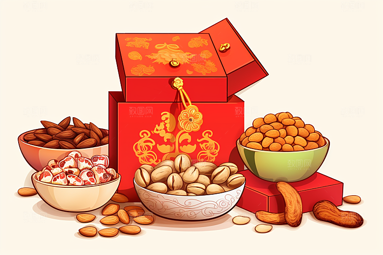 坚果礼盒手绘炒货插画