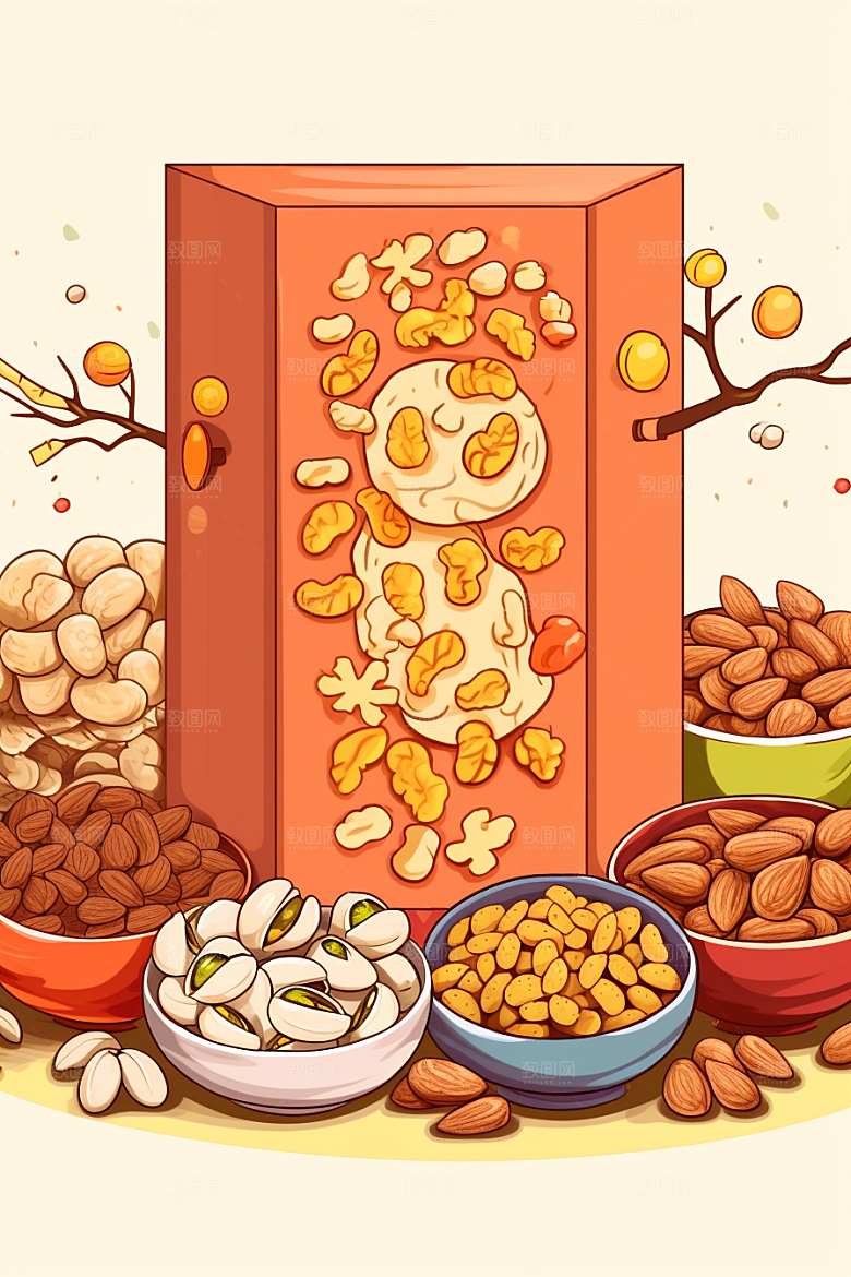 坚果礼盒美味春节插画