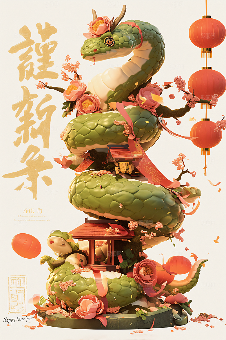 新年生肖蛇过年卡通素材