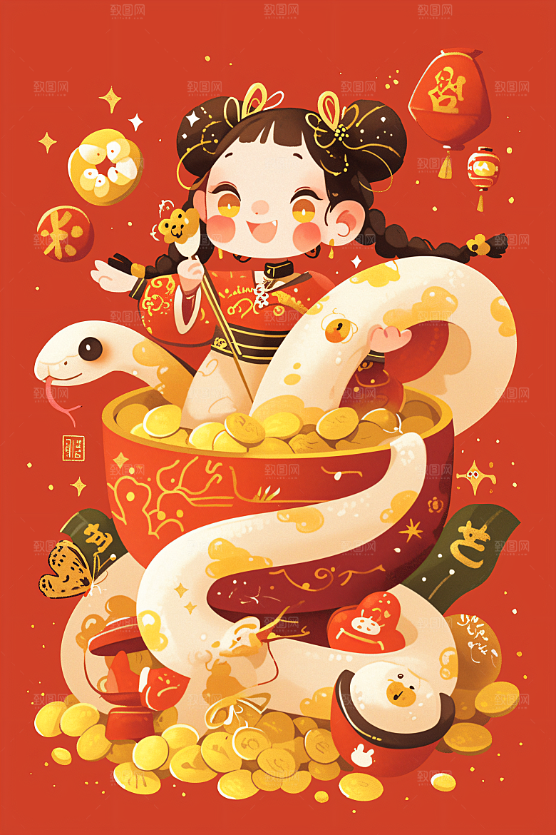 新年生肖蛇高清插画素材