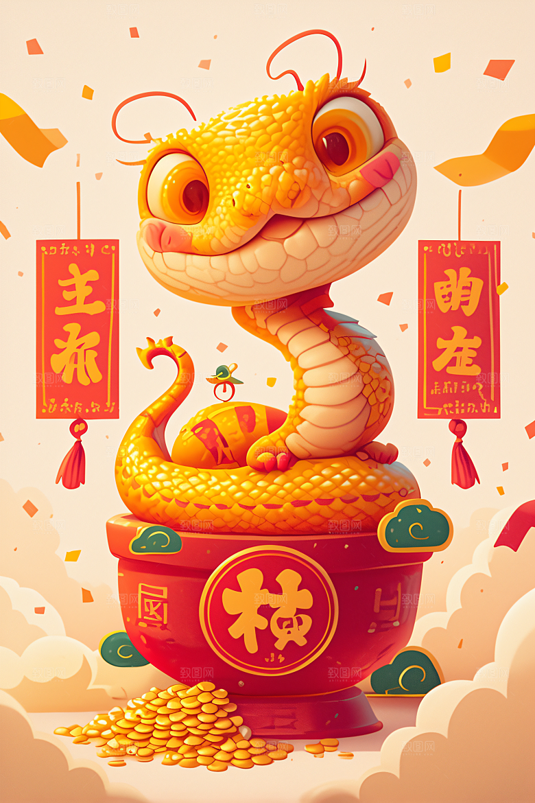 新年生肖蛇可爱插画素材