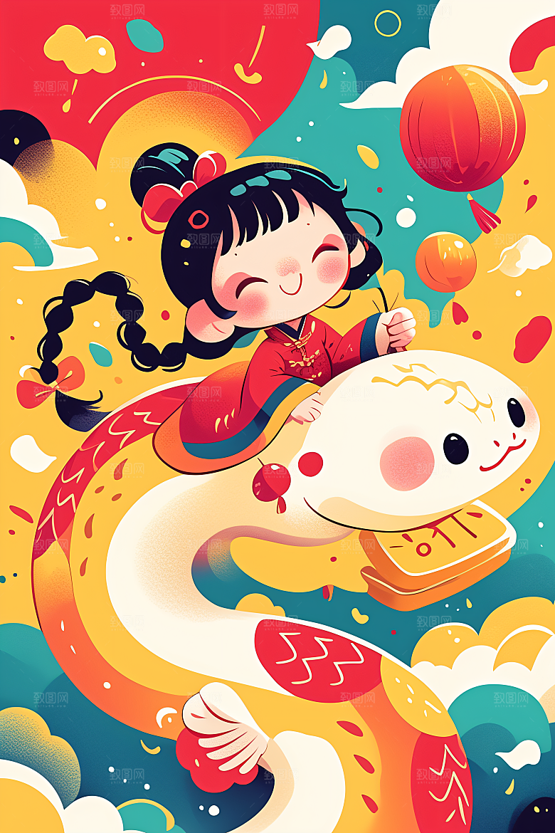 新年生肖蛇插画蛇年主题素材