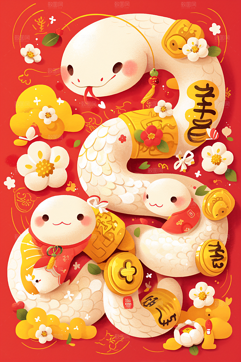 新年生肖蛇喜庆插画素材