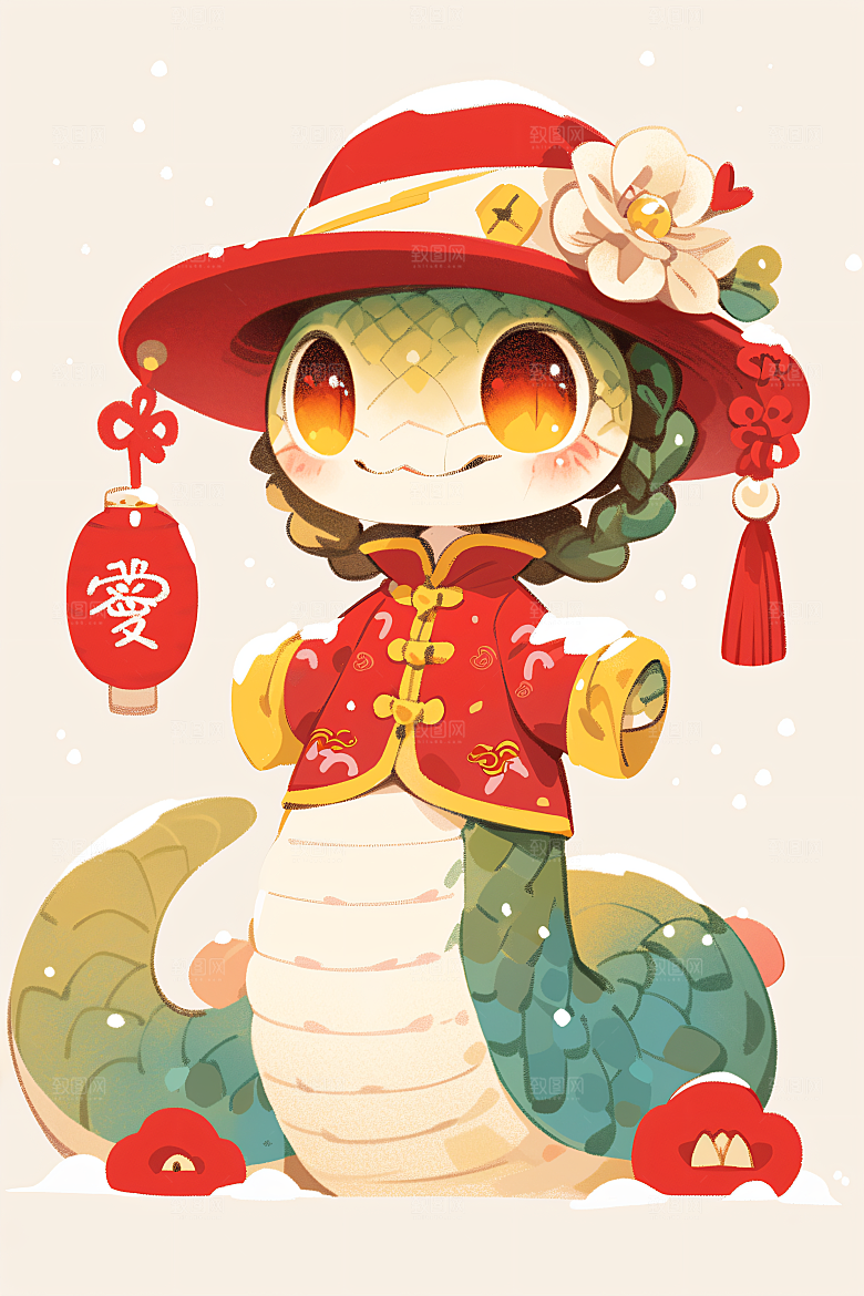 新年生肖蛇春节插画素材