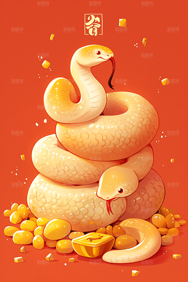 新年生肖蛇过年插画素材