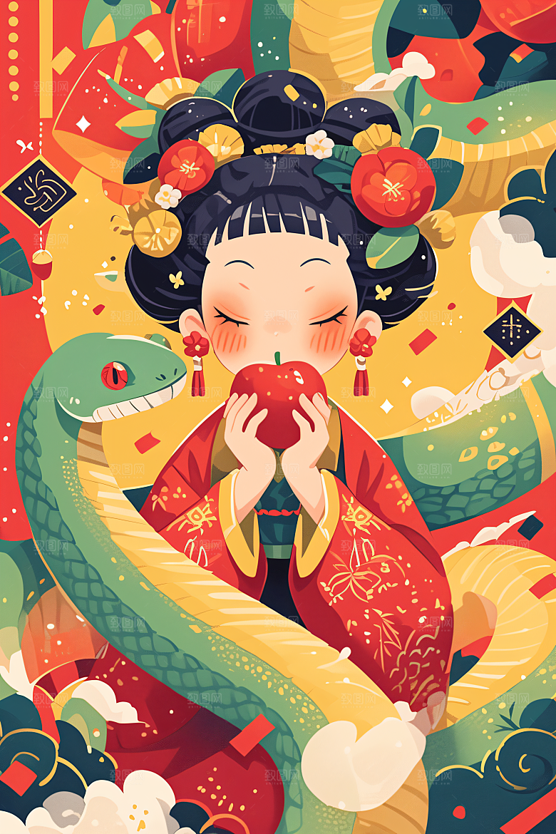 新年生肖蛇蛇拟人吉祥如意素材