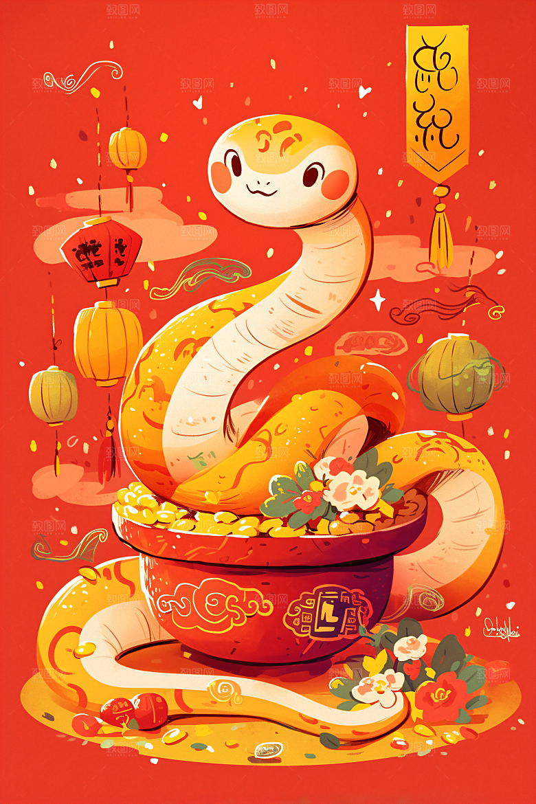 新年生肖蛇吉祥如意可爱素材