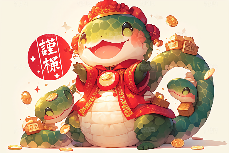 新年生肖蛇蛇拟人春节素材