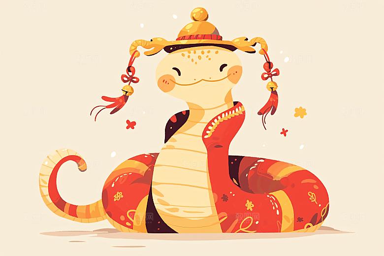新年生肖蛇过年插画素材