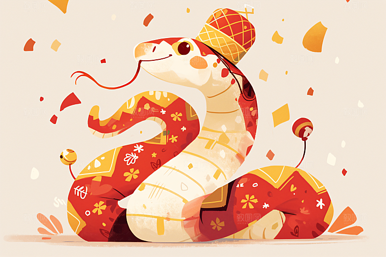 新年生肖蛇插画春节素材