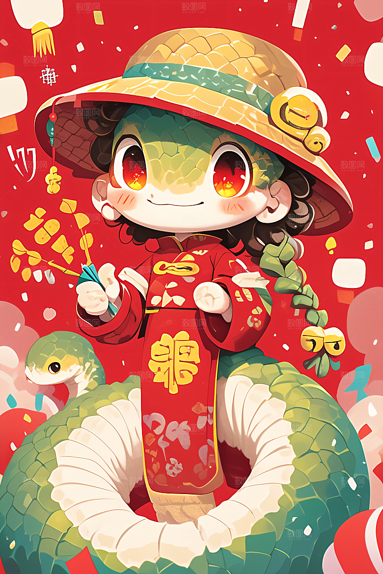 新年生肖蛇可爱插画素材