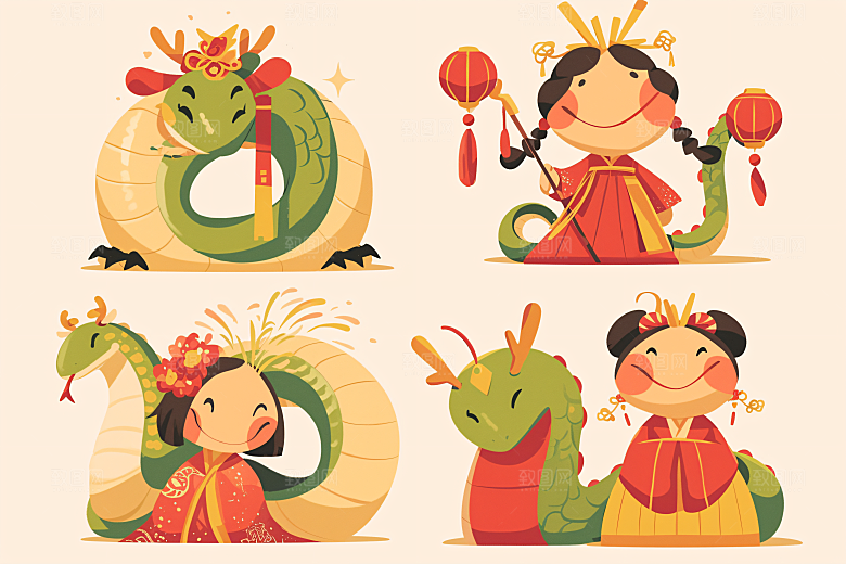 新年生肖蛇吉祥如意卡通素材