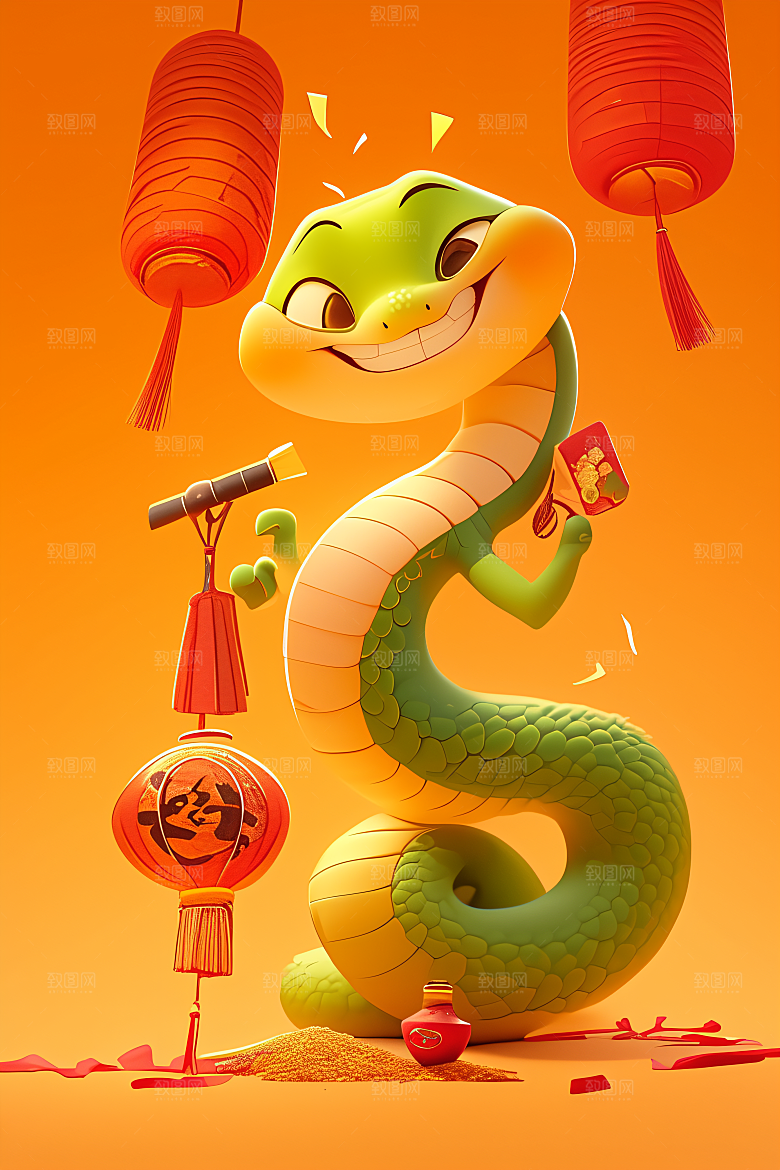 新年生肖蛇插画卡通素材