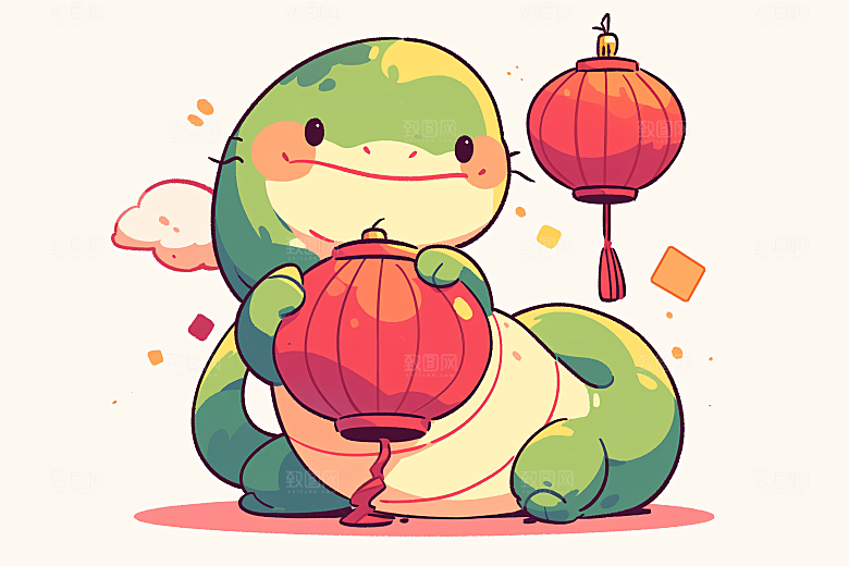 新年生肖蛇过年插画素材