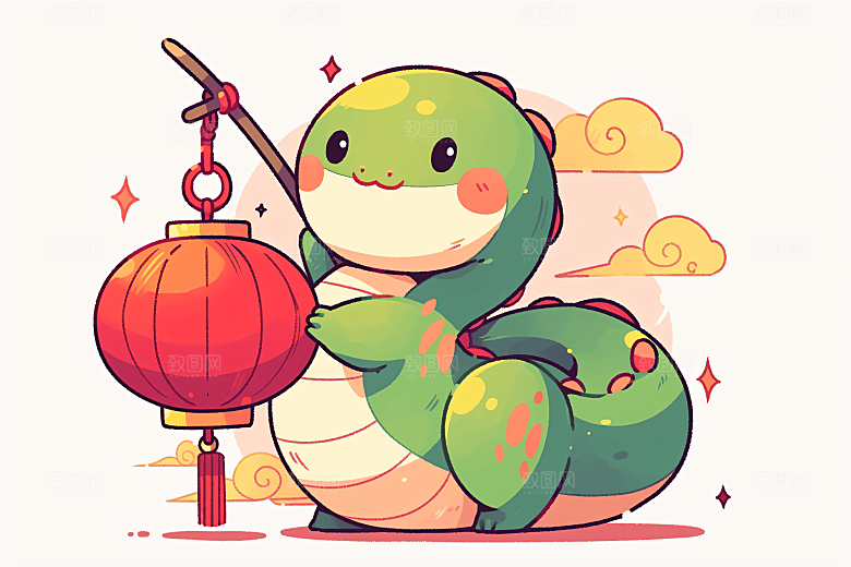 新年生肖蛇过年插画素材