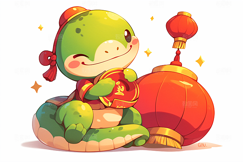 新年生肖蛇过年插画素材
