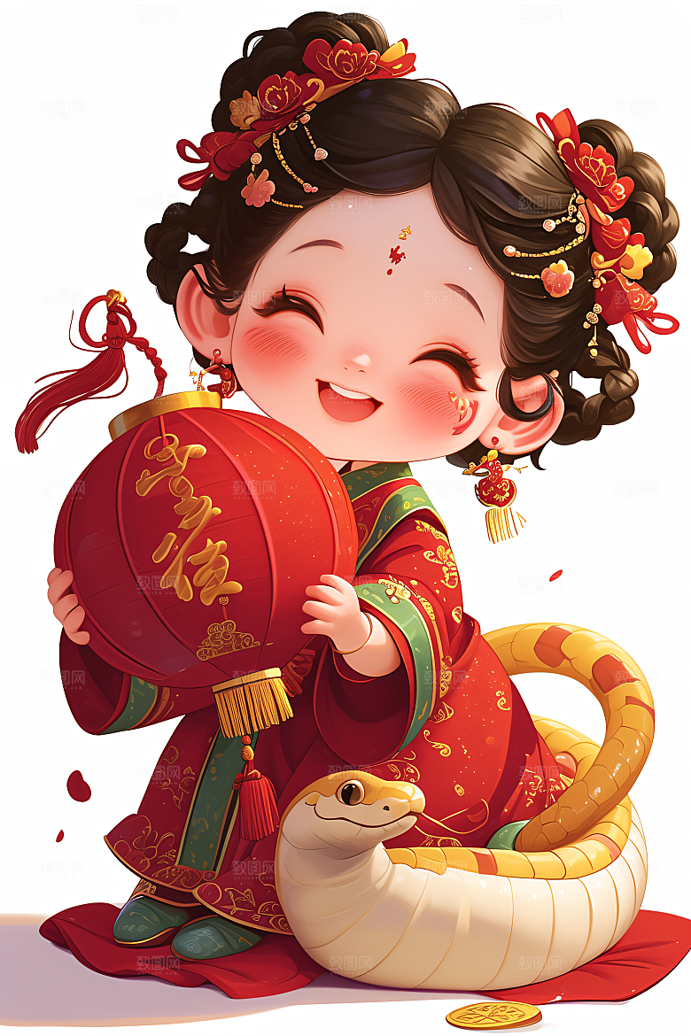 新年生肖蛇吉祥如意插画素材