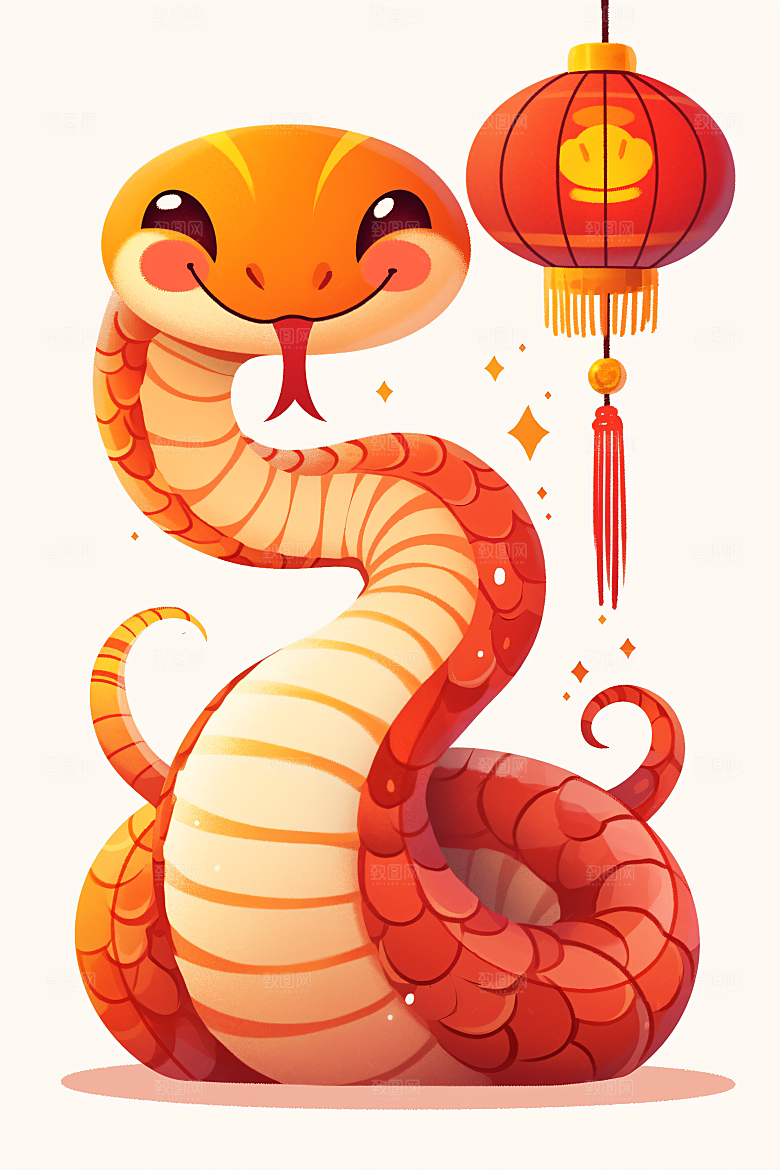 新年生肖蛇春节插画素材